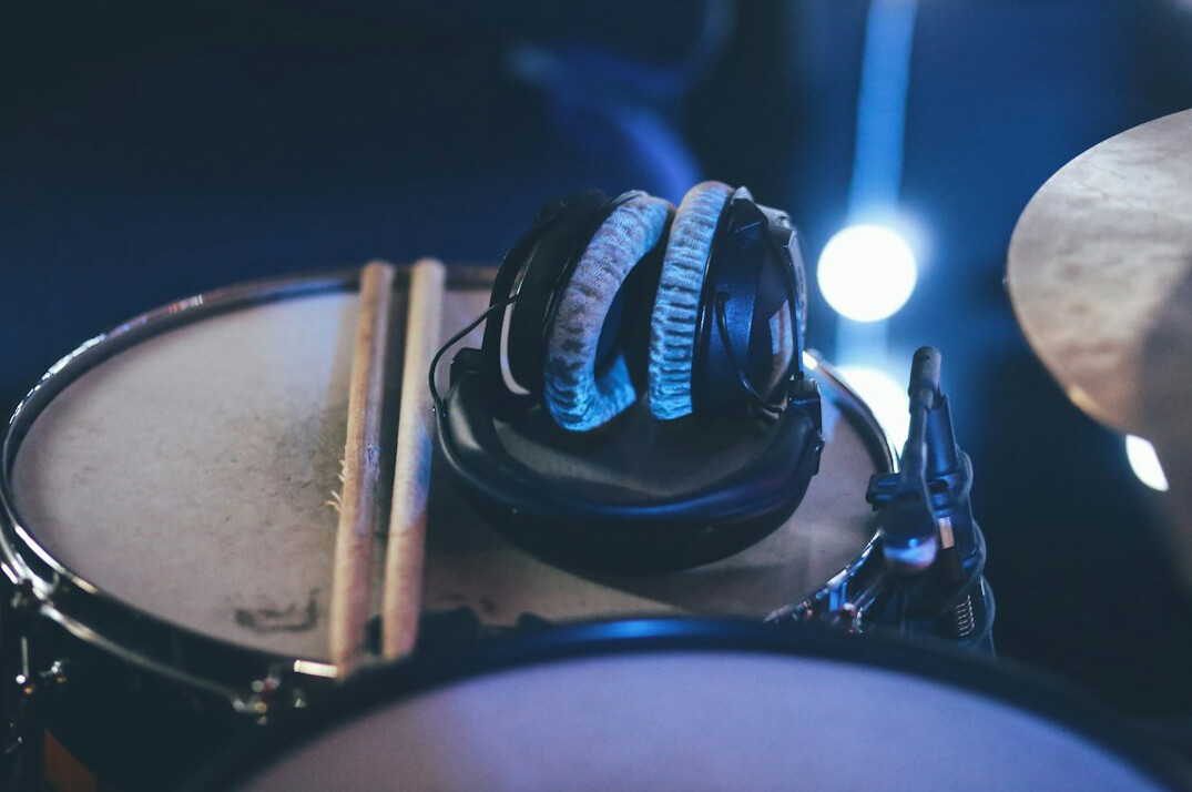 Studio microphone with headphones