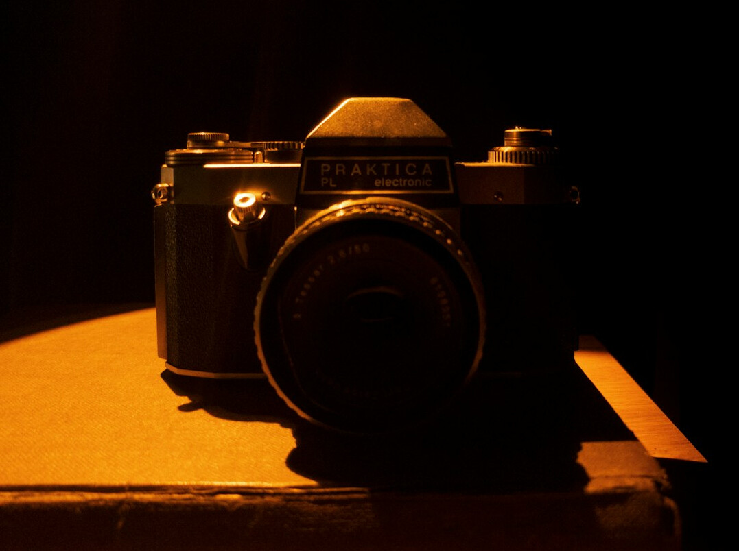 Film camera with studio lighting